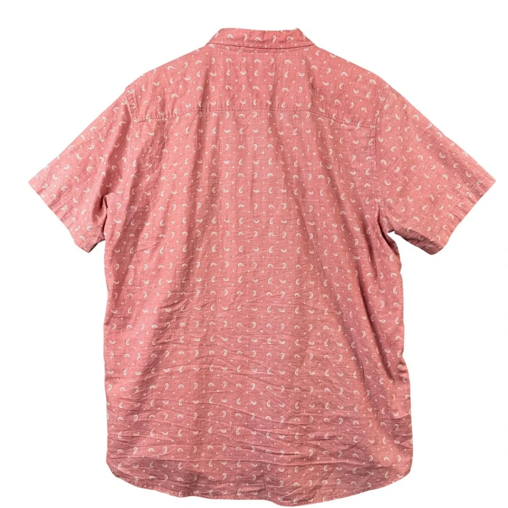 Outerknown Mens Large Pink Paisley Organic Cotton Hemp Short Sleeve Button Shirt - Picture 3 of 7